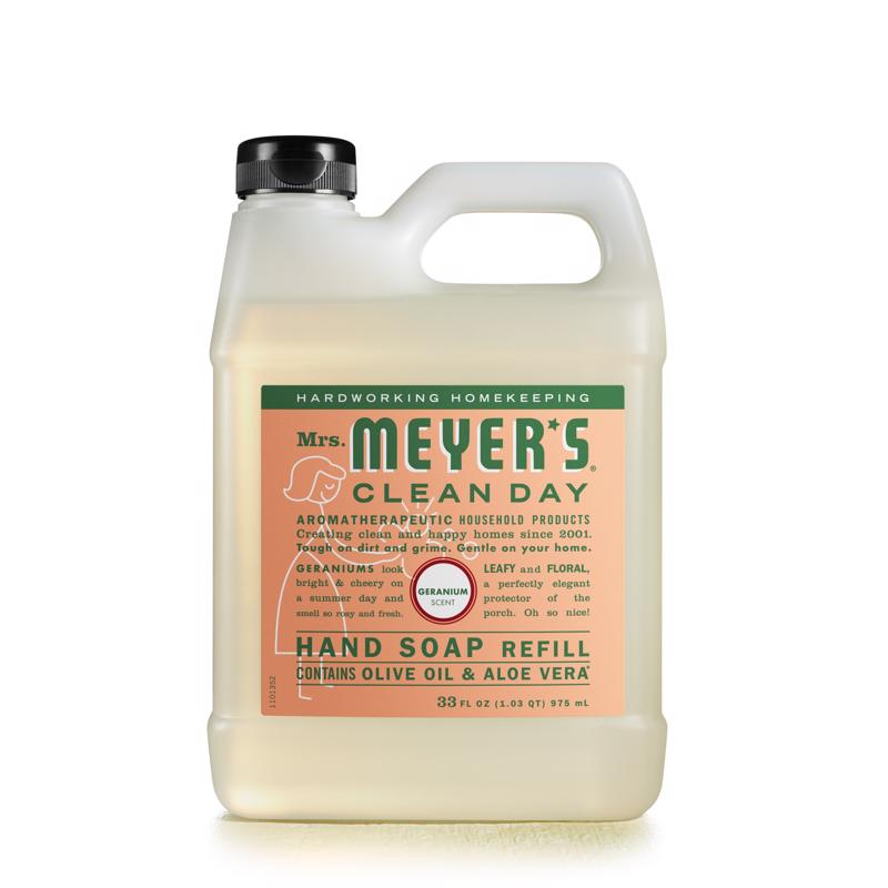 Emery Jensen household hand soap refill bottle with liquid hand soap and hand sanitizer, labeled MMCD LQD HNDSP REFIL GER.