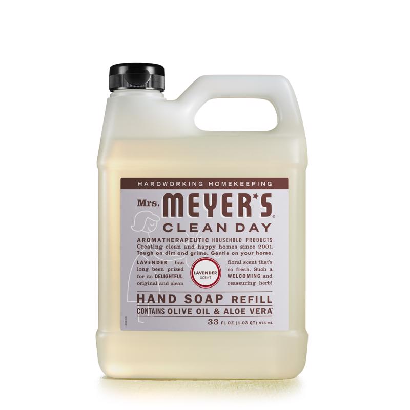 Emery Jensen household liquid hand soap refill with lavender scent in a clear plastic bottle, designed for hand hygiene.