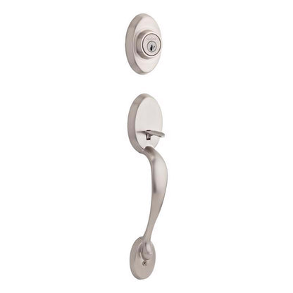 Emery Jensen Chelsea MTL SN handle set featuring sleek metal handles with a modern finish, ideal for door hardware upgrades.