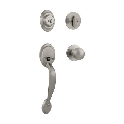 Emery Jensen Dakota satin handle set featuring modern, sleek handles with a satin finish, suitable for interior or exterior doors.