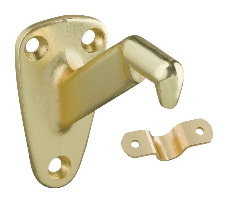 Emery Jensen brass handrail brackets mounted on a wall, designed to support and secure handrails in residential and commercial spaces.