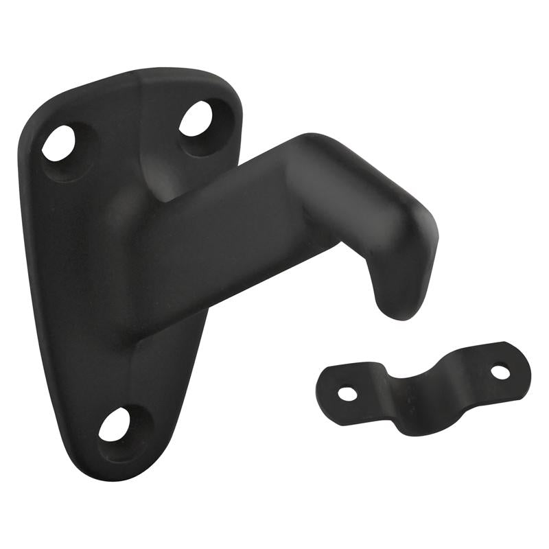 Emery Jensen HNDRL BRACKT ORB 3-5/16" handrail brackets mounted on wood wall, showing sturdy metal construction for handrail support