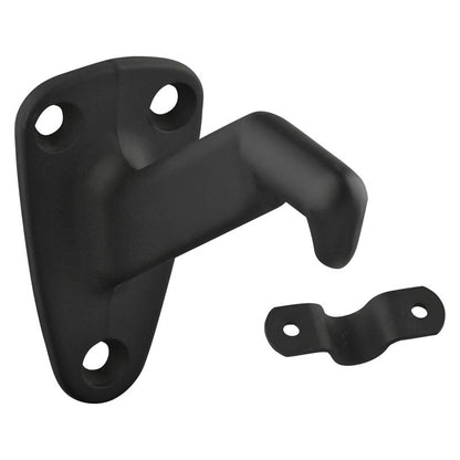 Emery Jensen HNDRL BRACKT ORB 3-5/16" handrail brackets mounted on wood wall, showing sturdy metal construction for handrail support