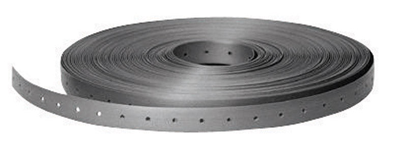 Poly strap pipe hanger by Emery Jensen, 100-foot length, used for securing pipes in construction and plumbing applications.
