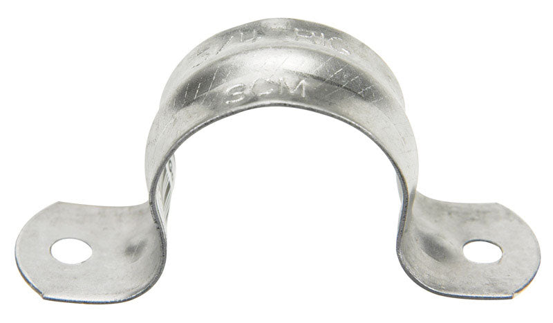 Galvanized 1-inch tube strap hanger by Emery Jensen, durable metal strap for secure pipe or tube mounting.