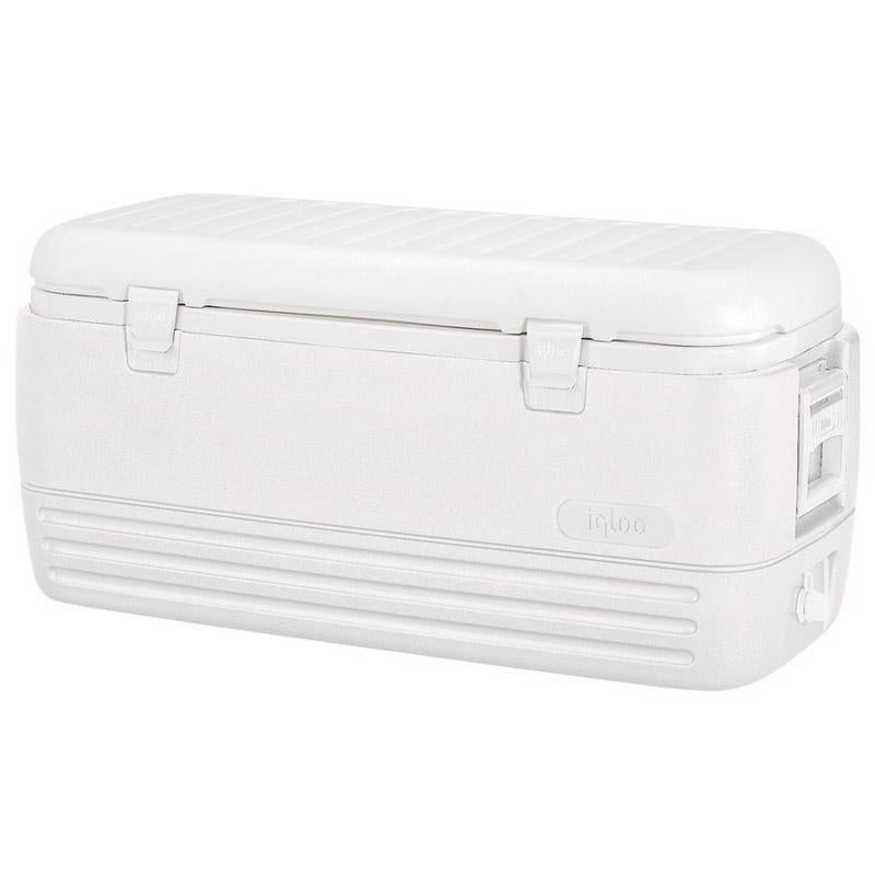 Emery Jensen 120QT Polar White hard-sided cooler with sturdy design and secure lid for outdoor and outdoor use.