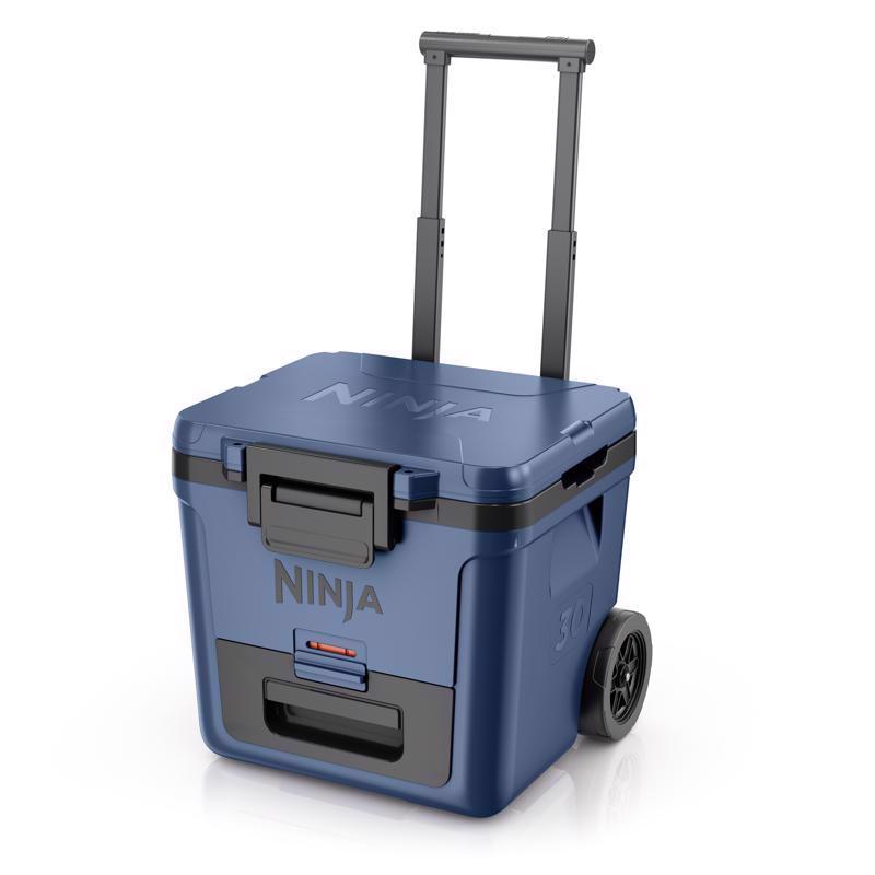 Emery Jensen RLR CLR Blue 30QT hard-sided cooler with sturdy handle and secure latch, ideal for outdoor cooling needs.