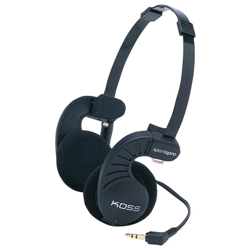 Emery Jensen behind-the-neck headphones with black ear cups and adjustable headband, resting around the neck.
