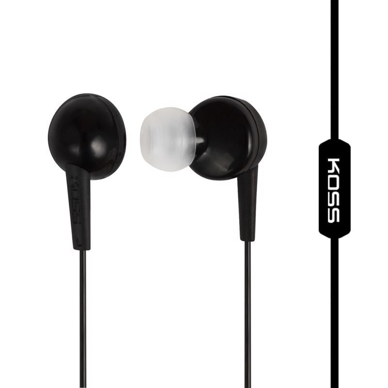 Black in-ear earbuds from Emery Jensen, compact headphones with sleek design and comfortable fit for daily listening.