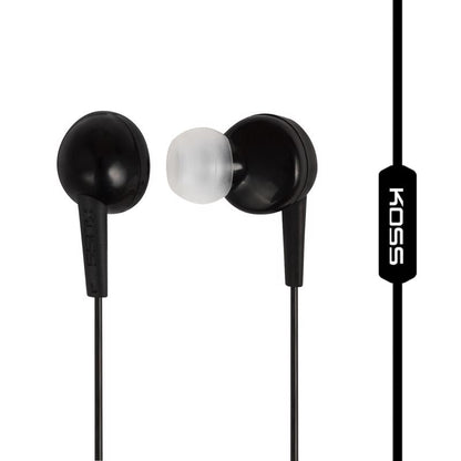 Black in-ear earbuds from Emery Jensen, compact headphones with sleek design and comfortable fit for daily listening.