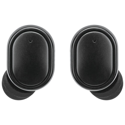 Emery Jensen wireless earbuds with charging case, compact in-ear headphones with sleek design and charging port.