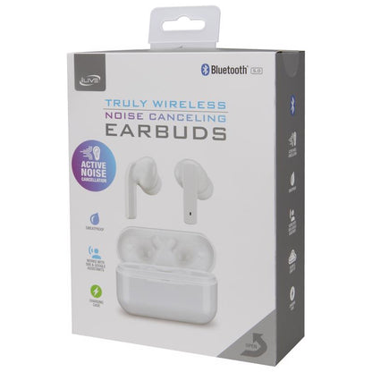 Emery Jensen ERBDS wireless white headphones with 49-foot length, designed for comfortable listening and clear sound quality.