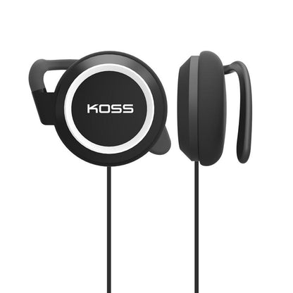 Black KOSS headphones by Emery Jensen featuring over-ear design and cushioned ear cups for comfortable listening.