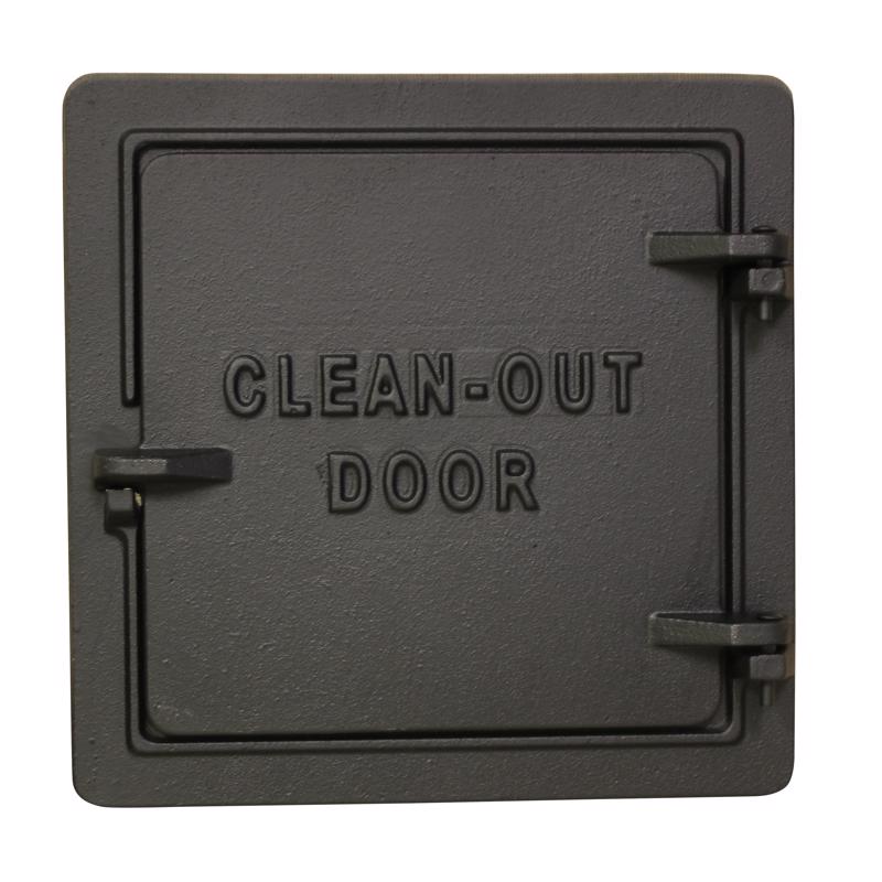 Emery Jensen 8-inch chimney cleanout door for hearth accessories, with a black metal finish and latch for easy access.