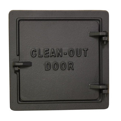 Emery Jensen 8-inch chimney cleanout door for hearth accessories, with a black metal finish and latch for easy access.
