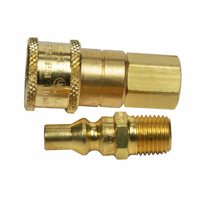 Emery Jensen CONNECTGAS 1/4 MPTX1/4 FPT heater part, metal fitting for gas appliances, shown in close-up image.