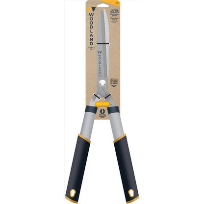Emery Jensen hedge shear 22-inch hedge shears with black handles for trimming and shaping hedges and shrubs.