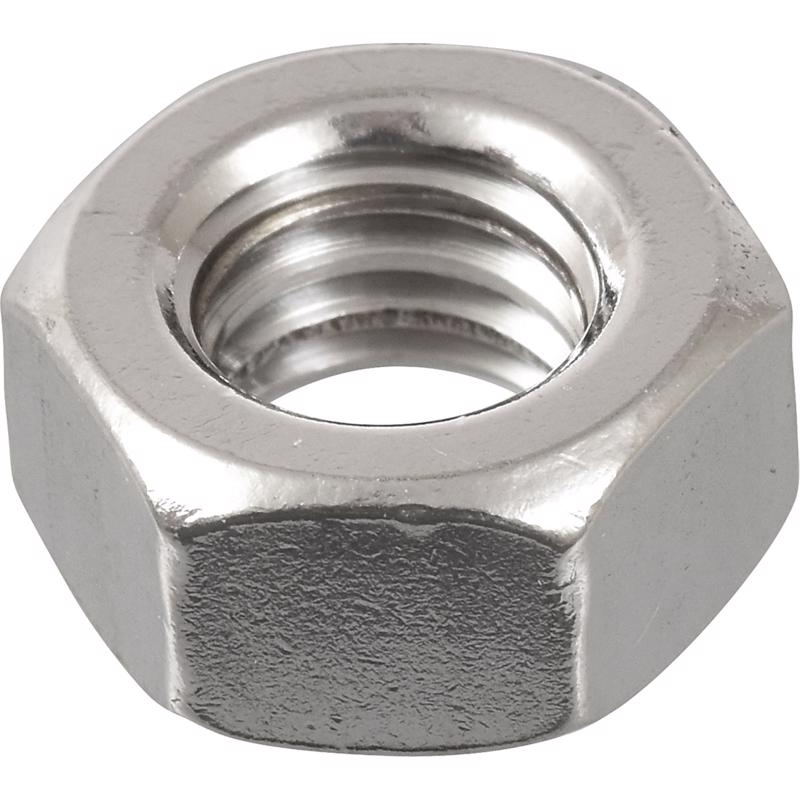 Emery Jensen stainless steel 5/16-inch hex nuts, BX100, showing close-up of threaded hexagonal nuts for fastening applications.