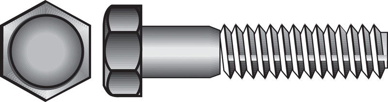 Emery Jensen Grade 2 zinc-plated hex bolt, 1/2 inch by 12 inches, showing the threaded shaft and hex head for fastening applications.