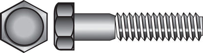 Emery Jensen HX Grade 2 USS Z hex bolts, 5/8 x 4 inch size, showing the zinc-plated hex head and threaded shank.