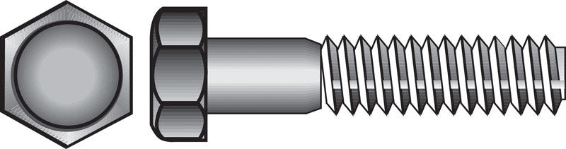 Emery Jensen HEX Grade 2 USS Z bolt, 7/16 inch by 2 inches, showing the zinc-plated hex bolt with threading and smooth head.