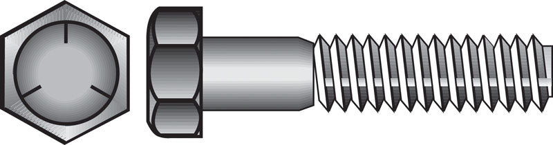 Hex Cap USS Grade 5 coarse bolt from Emery Jensen, 5/8 inch by 8 inch, showing the coarse threading and hex head design.