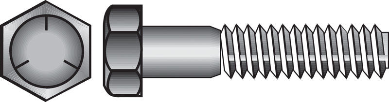 Emery Jensen hex grade 5 coarse bolt, 7/16 inch diameter and 1 inch length, with a threaded coarse finish, on a white background.