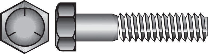 Emery Jensen USS HX CP Grade 5 coarse hex bolt, 7/16 inch diameter and 4.5 inches long, shown in a close-up image.