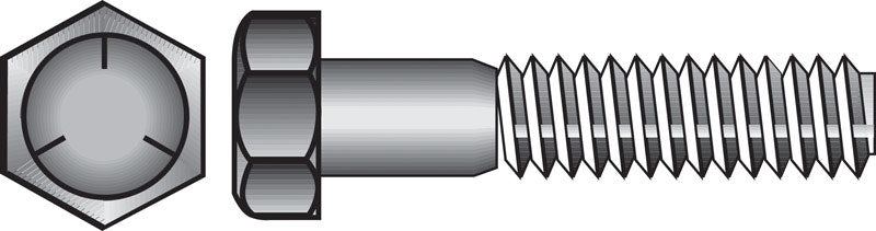 Emery Jensen HEX Grade 5 SAE 1/4x3/4 fine thread bolt showing shiny steel finish and detailed threading.