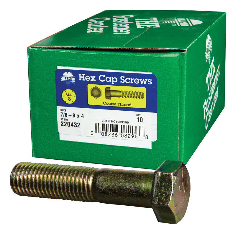 Emery Jensen Grade 8 coarse hex bolt G8 7/8 inch 9NC4, 10-pack, with a sturdy metal finish and threaded shank for heavy-duty use.