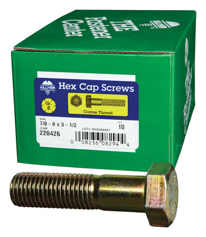 Emery Jensen Grade 8 coarse hex bolt, 7/8 inch diameter, 9 threads per inch, 3.5 inch length, with a 10-pack, high-strength hardware