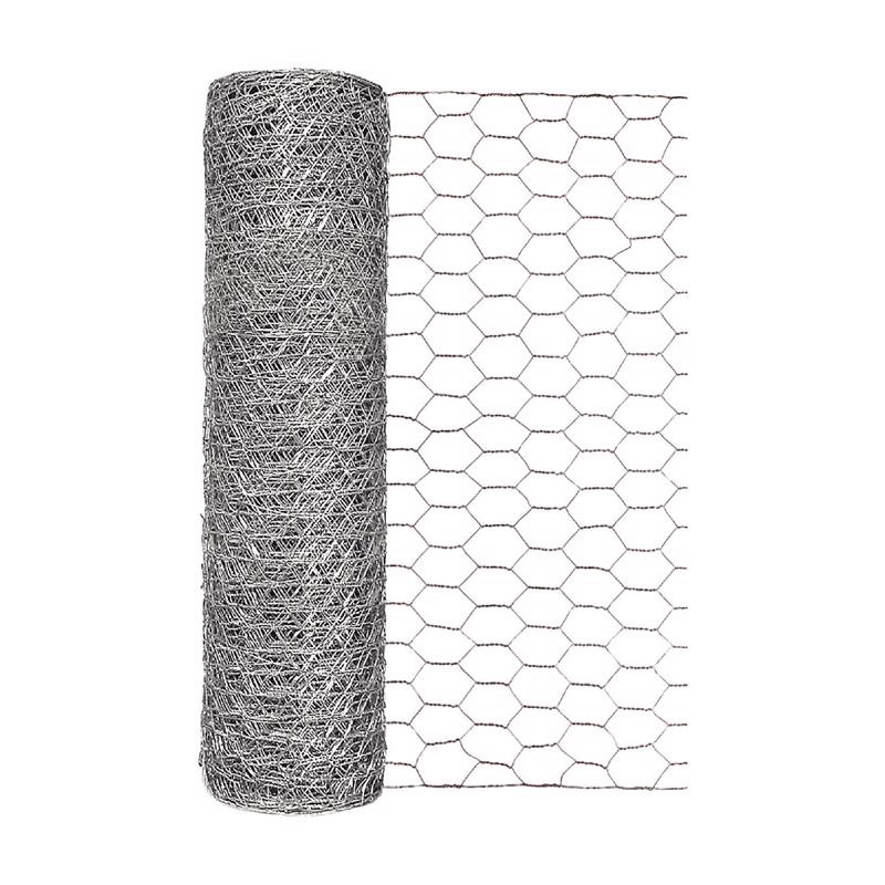 Emery Jensen 1"x18"x50' 20GA hex netting roll for fencing, garden, or craft projects with hexagonal pattern and durable wire construction.