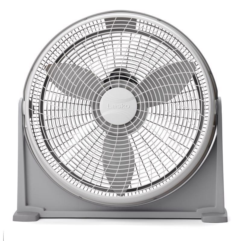 Emery Jensen 20-inch high velocity air circulator fan with metal blades and adjustable stand, ideal for cooling large spaces.