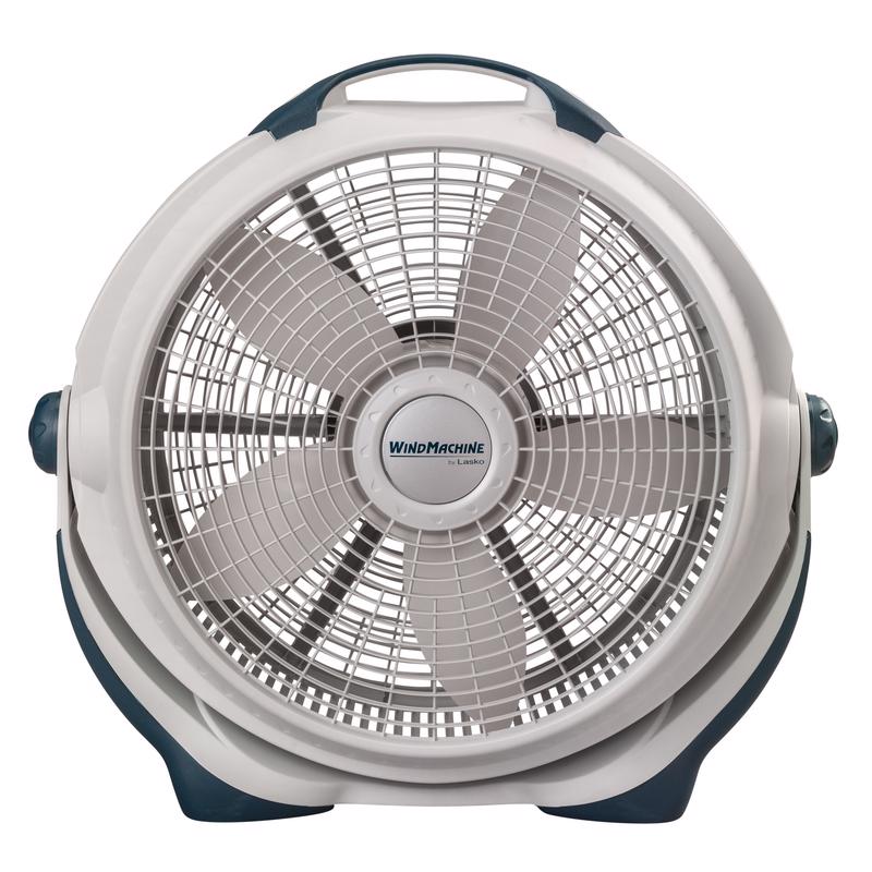 Gray 20-inch Emery Jensen high velocity floor fan with adjustable height and powerful airflow.