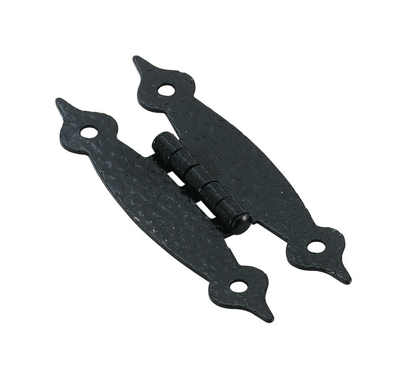 Emery Jensen cabinet hinge with black finish, flush wrap design, showcasing the hinge mechanism and mounting plate for kitchen cabinets.