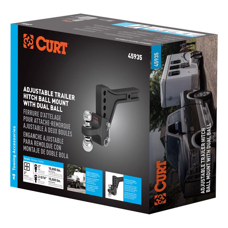 Emery Jensen 2-inch dual ball mount hitch for towing, with a durable metal construction and adjustable towing capacity.
