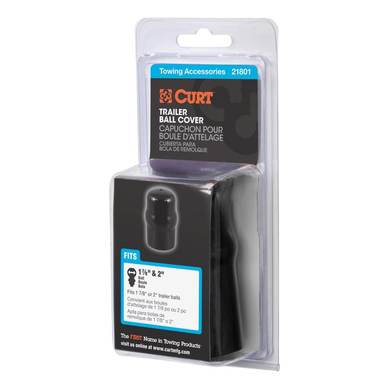 Black rubber hitch ball cover by Emery Jensen for towing and trailer hitch protection.