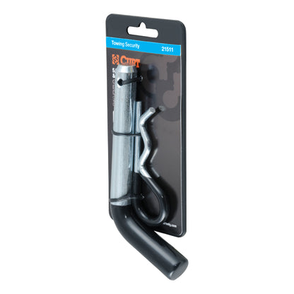 Emery Jensen hitch pin and clip for towing, black steel hitch ball towing accessory with secure fastening components.