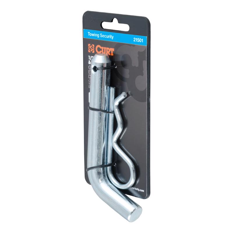 Zinc hitch pin and clip for 2-inch hitch ball, Emery Jensen towing accessory, durable metal construction for secure towing.