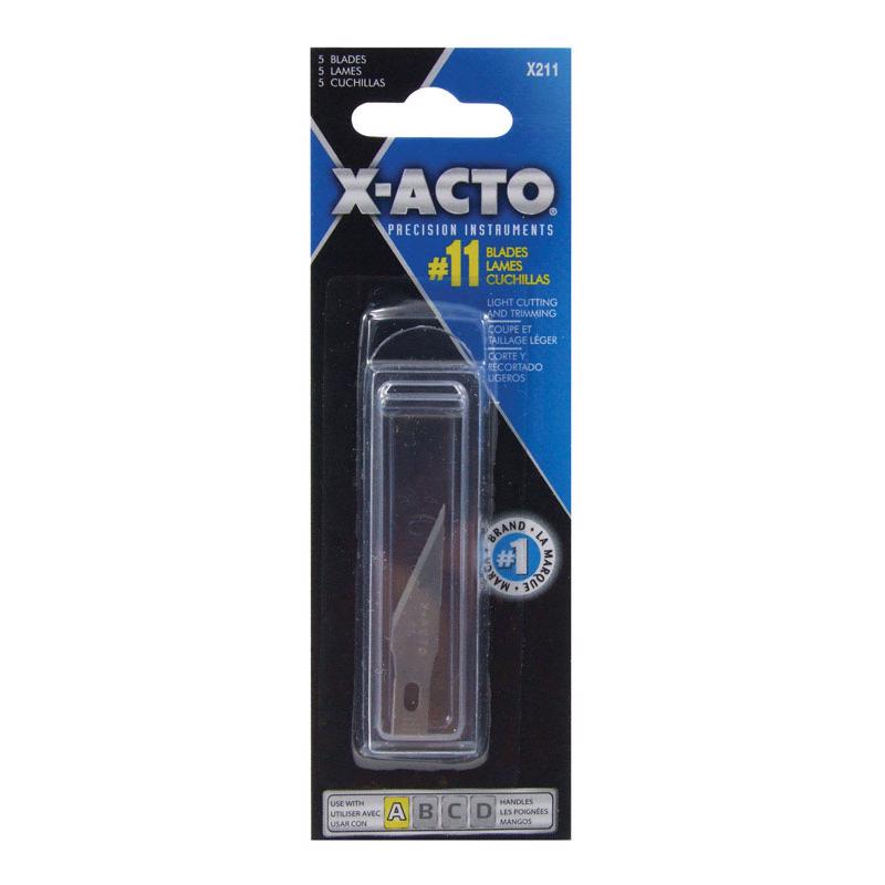 Set of five Emery Jensen X-acto RPLC BLD #11 hobby knives with replaceable blades for detailed craft and hobby work.