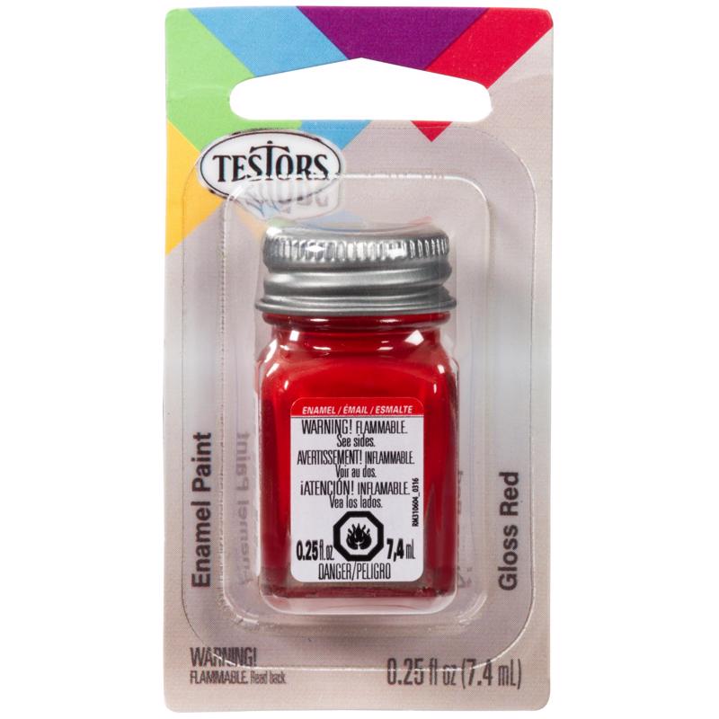 Set of six Emery Jensen Hobby Paints in 1/4oz red color, suitable for crafts and glazing projects.