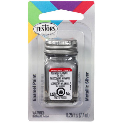 Six 1/4oz bottles of Emery Jensen Hobby Paint Silver, perfect for model glazing and craft projects.