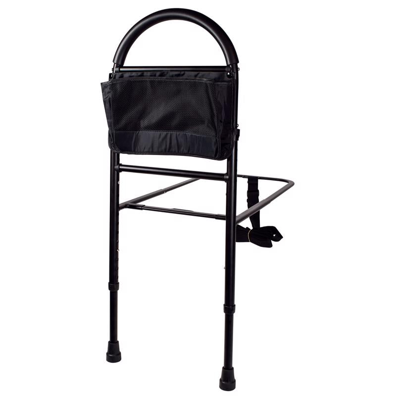 Black 44-inch bedside rail from Emery Jensen home healthcare accessories, designed for safety and support.