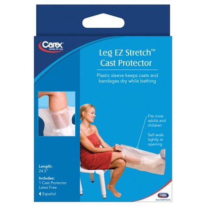 Emery Jensen leg cast protector for home healthcare, transparent waterproof cover for leg protection during healing.