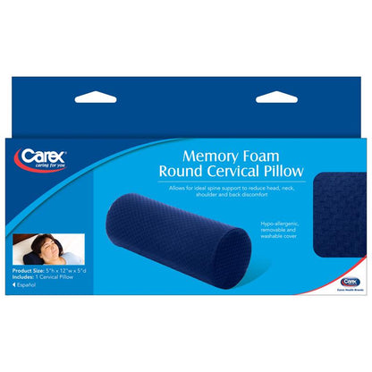 Navy blue 12-inch cervical pillow from Emery Jensen home healthcare accessories, designed for neck support and comfort.