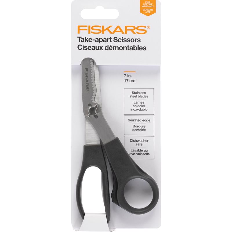 Emery Jensen 7-inch serrated home and office scissors with stainless steel blades for precise cutting.