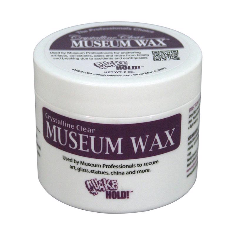 Clear Museum Wax by Emery Jensen in a 2oz container, designed for home safety and securing valuables.
