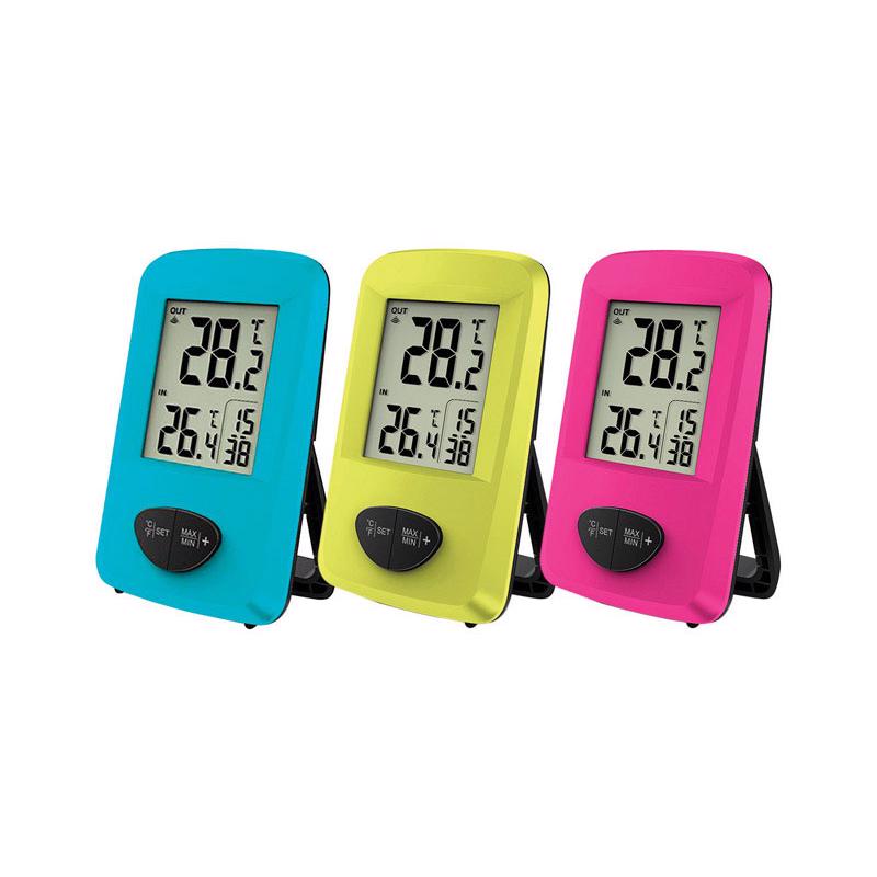 Digital in/out thermometer by Emery Jensen, showing temperature readings on a clear display for home use.