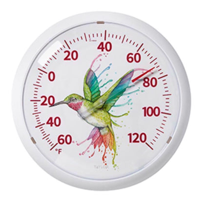 Set of four Emery Jensen dial home thermometers, 13.25-inch, measuring indoor temperature with clear dial displays.