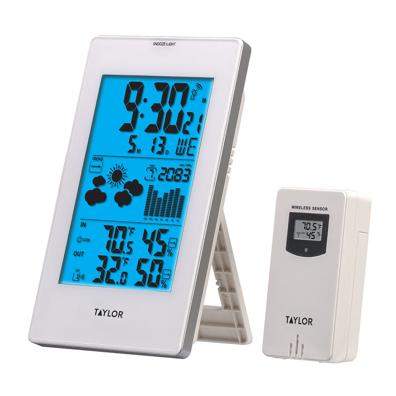 Emery Jensen FRCASTER BARMETER 3CHNNL home thermometer showing temperature readings on a digital display